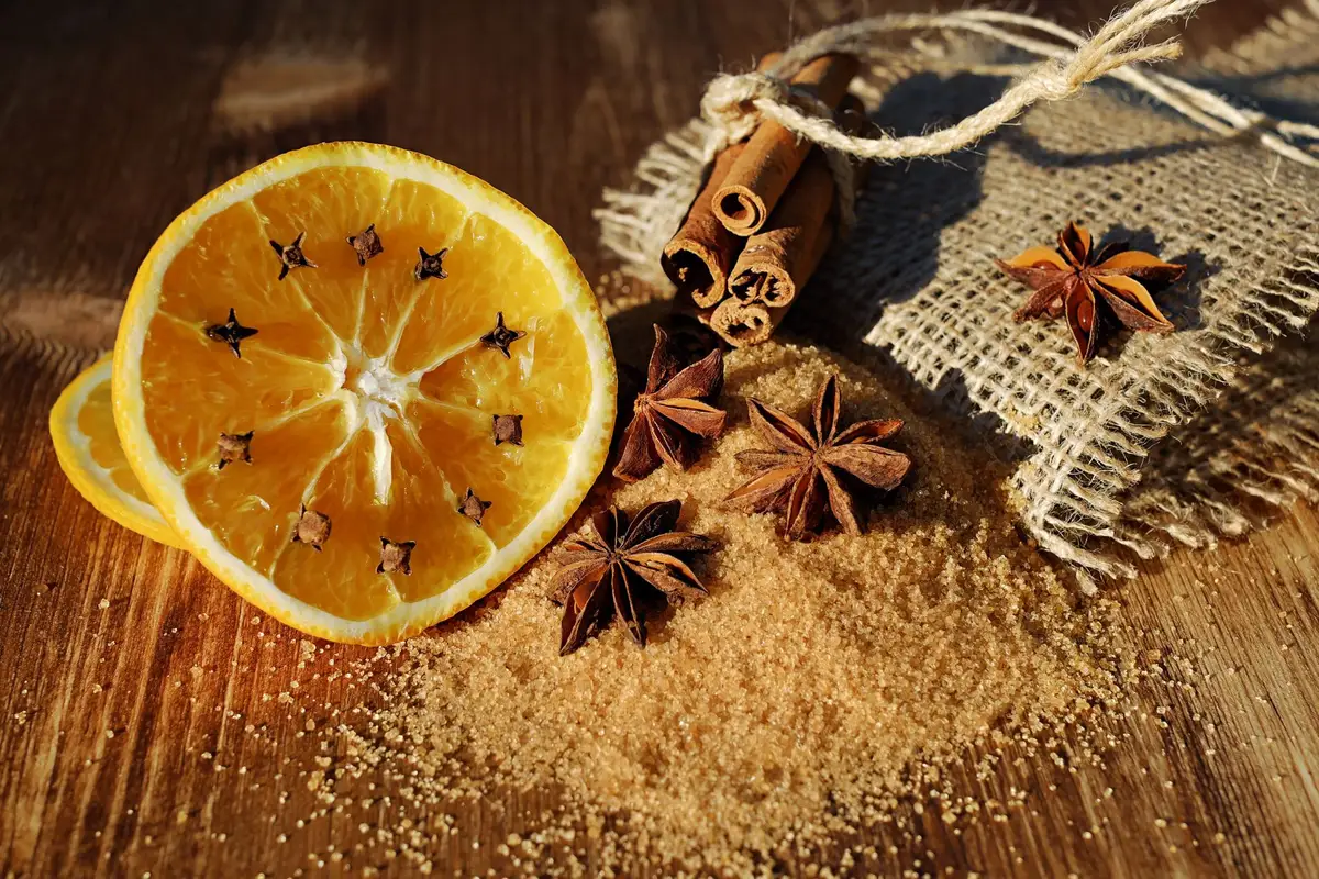 Un mélange d'écorces d'agrumes, de clous de girofle et de bâtons de cannelle pour pot-pourri maison