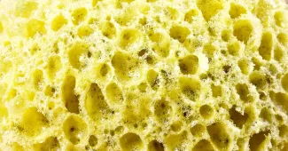 Personne nettoyant le filtre d'une machine à laver avec une brosse, eau résiduelle visible