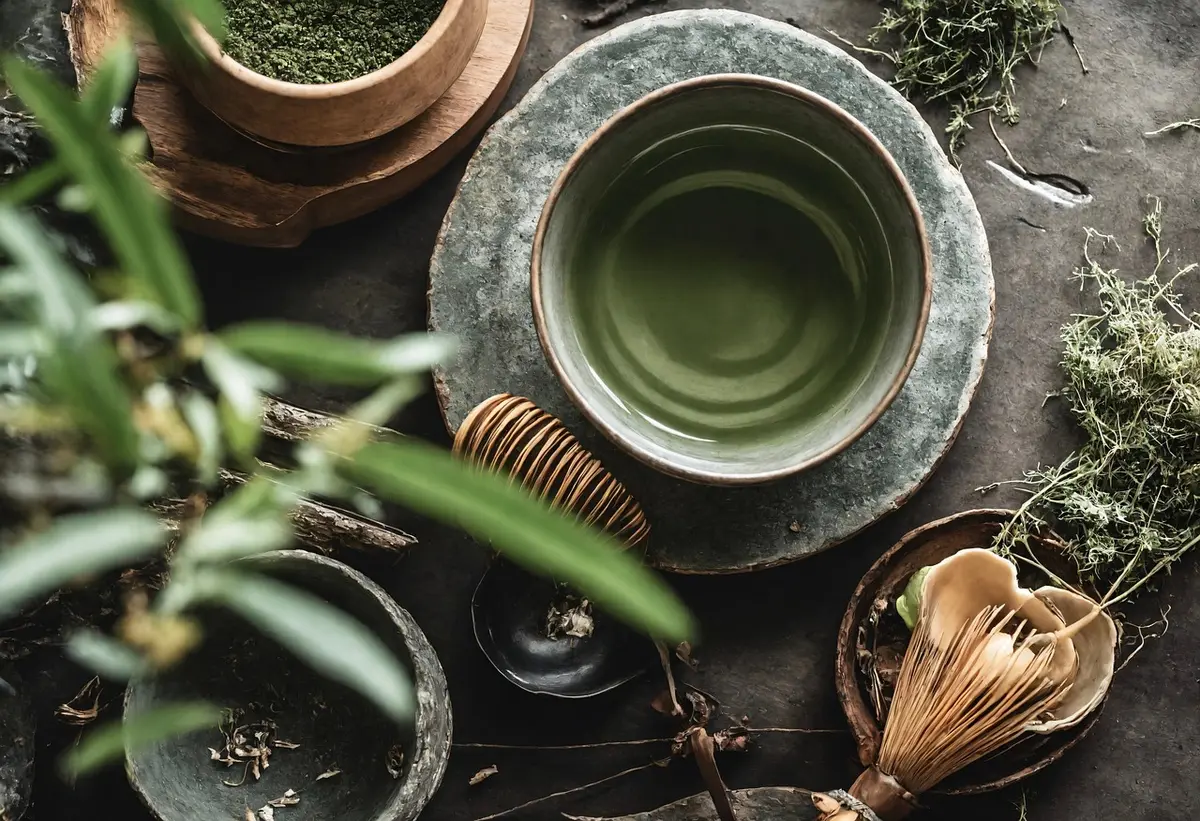 Bol et tasse contenant des ingrédients pour la digestion avec curcuma