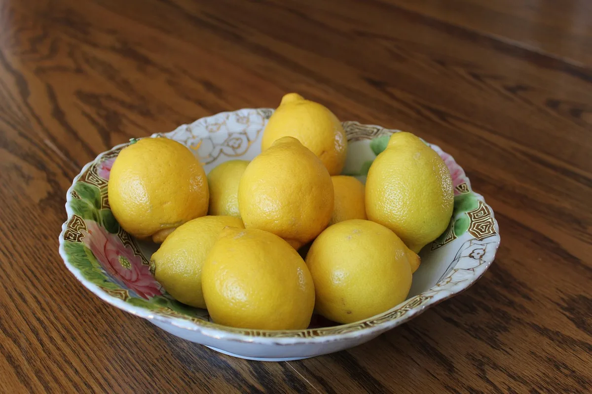 Bol d'eau avec citron et vinaigre dans un micro-ondes prêt à chauffer