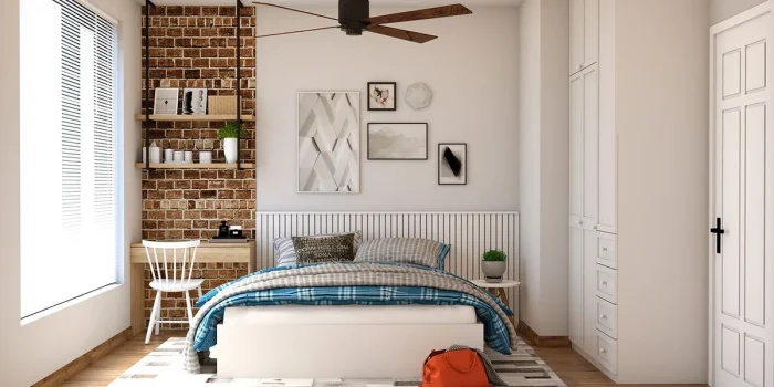 Chambre lumineuse en journée avec lit, matelas et oreiller visibles